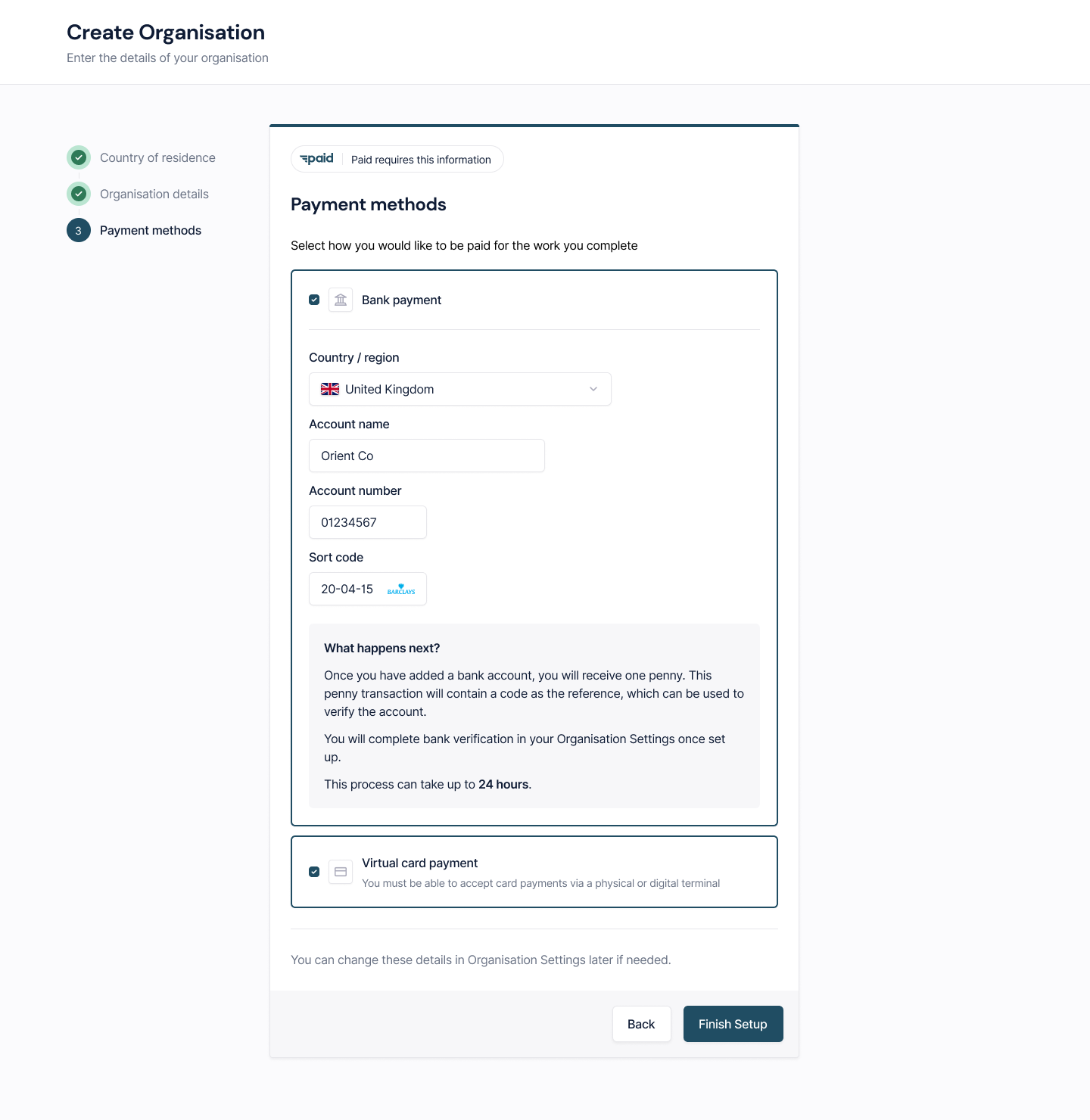 Paid Project Setup Payment Sample