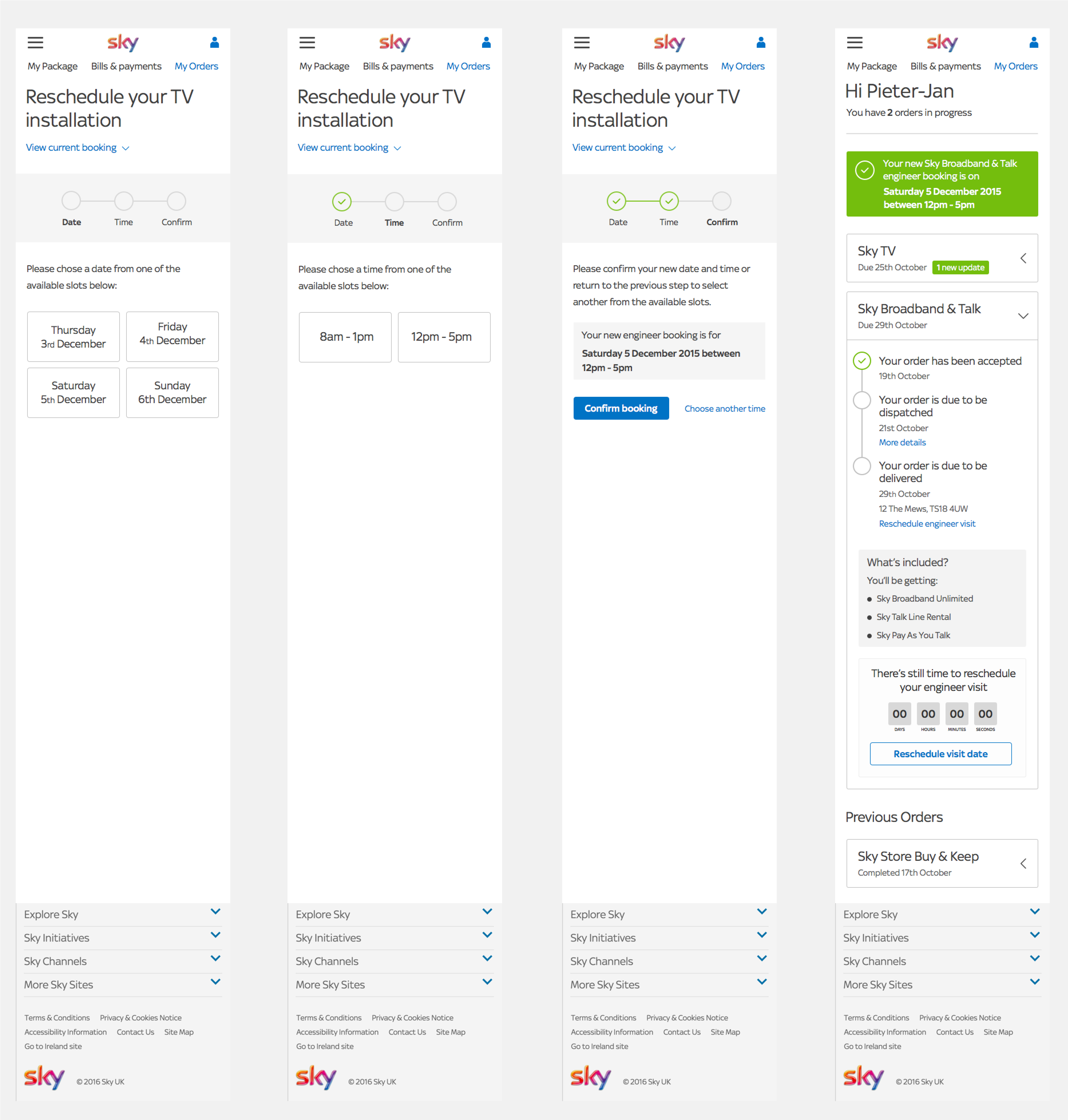 Sky Order Tracking UI Flow