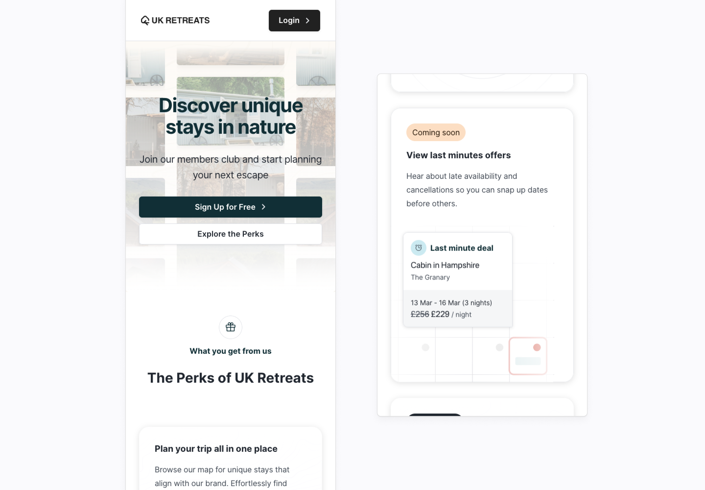 UK Retreats Home Page Samples on a Mobile Device